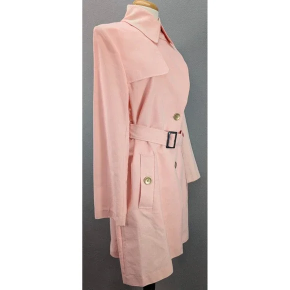 Vintage Seven City Women's L Belted Rain Trench‎ Coat Old Money Pastel Pink NWT - Picture 9 of 16